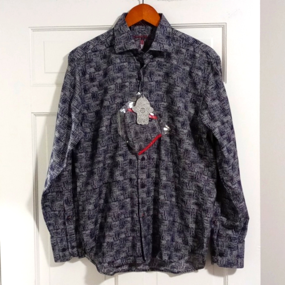 🆕️ 💙Visconti Black💙 - Ltd. Ed. Blue/Gray Textured L/S Button Down w/Mask
